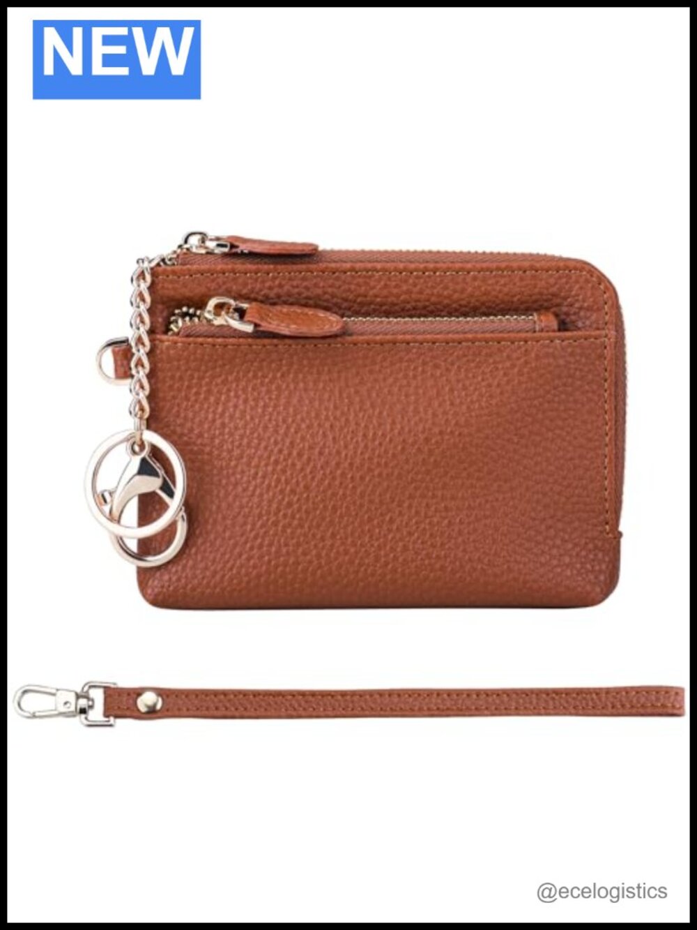 Real Leather RFID Blocking Coin Purse with Zipper & Wrist Strap